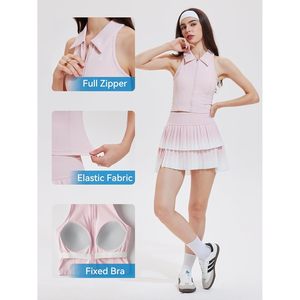 Tennis Skirt <b>Set</b> For Women Two Piece Athletic Outfit With Pockets Pleated Design Breathable Spandex Polyester Sportswear - Product Image 4