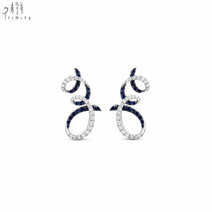 Pendientes de Oro Blanco Sólido de 18K con Diamantes Naturales y Gemas de Zafiro, Serie de Líneas Curvas, Alta Calidad, Venta al Por Mayor - Product Image 1