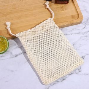 Bolsa de malla de algodón 100% orgánico de 10x14 cm, duradera, con cordón, para guardar jabón, herramienta de limpieza corporal y facial para baño y ducha - Product Image 3