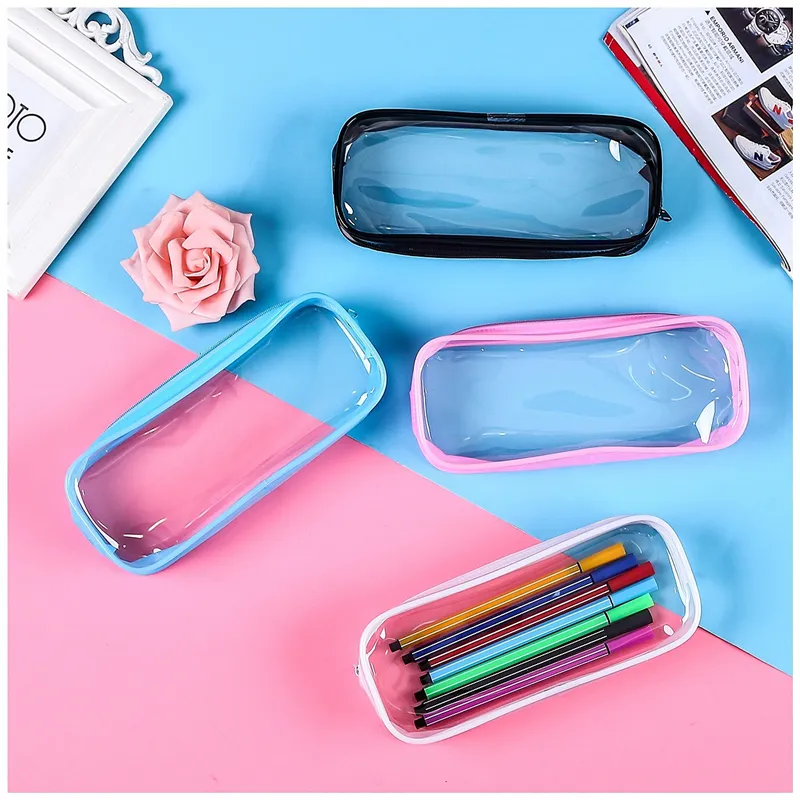 Low price wholesale transparent PVC pencil case can print logo pattern simple fashion and convenient student pencil case