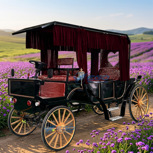 Chariot de chevaux touristique pour visites, chariot européen à chevaux, calèche de mariage, calèche électrique, chariot classique noir et rouge - Product Image 1