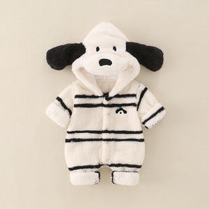 Combinaison à capuche rayée pour l'hiver, double face en peluche douce et vêtements pour bébé, adorable petit chien à capuche pour sortir - Product Image 4