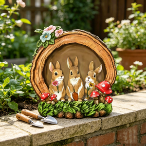 Nouvelle Arrivée : Sculpture de Lapin en Résine à LED Solaire, Effet Tronc d'Arbre, Champignon Rouge, pour Allée de Jardin Forêt Enchantée - Product Image 6