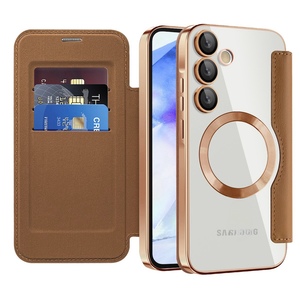 Đối Với Samsung Cho Galaxy A55 A35 A15 5G Da Trường Hợp Điện Thoại Khe Cắm Thẻ Từ Ví Rõ Ràng Cover Quay Lại Mạ Khung Điện Thoại Trường Hợp - Product Image 2