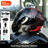 Casque de moto certifié DOT, casque modulaire rabattable, double visière, casque avec écouteurs, équipement de conduite unisexe pour vélo électrique, scooter