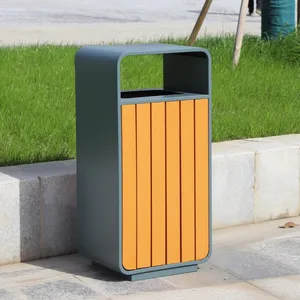 Уличная городская мебель общественная нержавеющая сталь с деревянным мусорным баком наружный металлический мусорный бак для парка