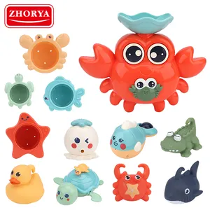 Zhorya Crab Whale Swimming Turtle Spray Shower Water Tub Children Kids Animal Baby Bath Toys Set