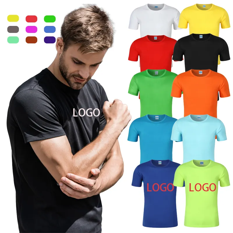 CT0003 kaus cepat kering poliester pria polos grosir murah kustom cetak Logo olahraga kaos olahraga pria
