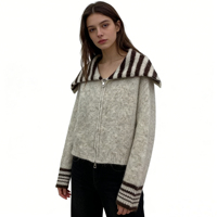 Cardigan zippé à col rayé pour femme, Nouveau pull en maille ample automne-hiver 2026, Vêtement d'extérieur décontracté doux et chaud