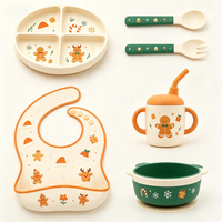 Ensemble de vaisselle en silicone pour bébé, motif bonhomme en pain d'épices, de qualité alimentaire, pour tout-petits, cadeau de Noël pour nouveau-né