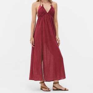 Vestidos Casuales OEM para Mujer, Transpirables, sin Espalda, de Verano, a la Moda, Sólidos, Sexys, Holgados, de Cintura Alta, Naturales - Product Image 1