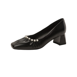 Mocasines con Punta Cuadrada y Decoración de Perlas, Zapatos de Mujer de Charol, Estilo Clásico para Todas las Temporadas - Product Image 4