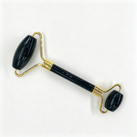Rouleau facial en obsidienne naturelle à double extrémité, rouleau de massage pour le visage en pierre noire, lifting cutané, outil de beauté, logo personnalisé, marque privée