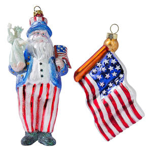 Adornos Colgantes de Vidrio Pintados a Mano, Adornos Navideños con Bandera Americana, Adornos Colgantes de Papá Noel para Decoración Navideña - Product Image 1