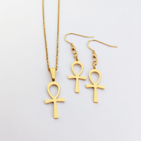 Boucles d'oreilles croix Ankh, bijoux égyptiens, plaqué or 18 carats, croix Ankh égyptienne, hiéroglyphes, boucles d'oreilles pendantes à crochet, Joyeria Acero Inoxidable