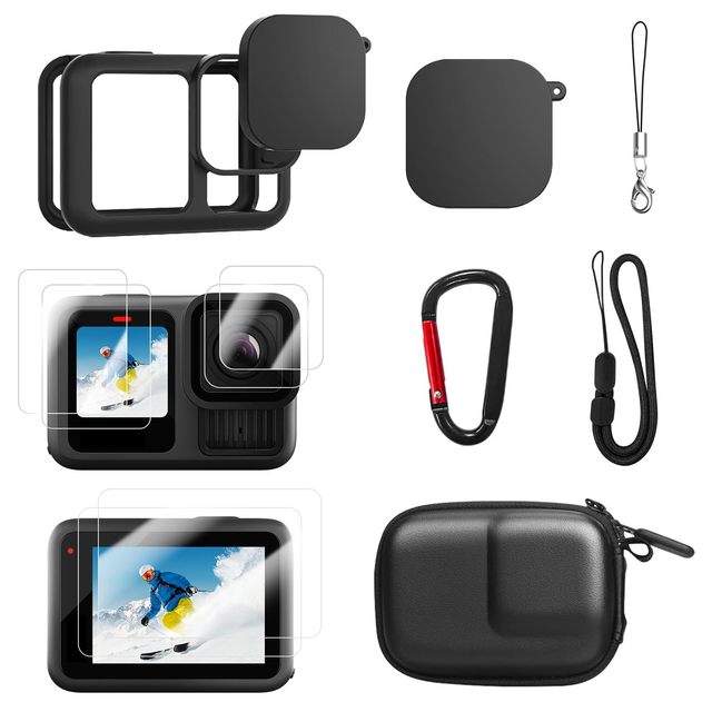 HONGDAK for GoPro 13/12/11/10 Tempered Glass Screen Protector Lens Cap Silicone Case and Storage Bag