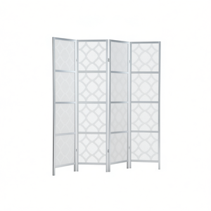 Divisorio per Stanza in Argento a 4 Pannelli con Design a Diamante, Schermo in Tessuto, Struttura Pieghevole - Product Image 1