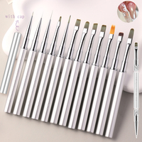 Stylo argenté double tête ovale Gel brosse Logo personnalisé cheveux en nylon double extrémité Nail Art Liner brosse ensemble outils de manucure