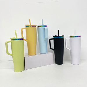 40oz rainbow Plated Travel Mug Cup with Handle 40 oz Mixed Colors Leak Proof Curved Water <b>Bottle</b> Tumbler for Laser - Product Image 2