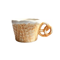 Mug à café en céramique minimaliste et mignon avec poignée en forme de bretzel, 300 ml, forme de gaufre, compatible lave-vaisselle et micro-ondes, cadeaux d'affaires, petit-déjeuner