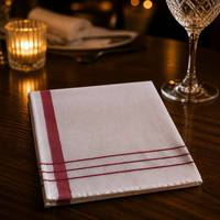 Serviette en tissu gaufré avec rayures rouges, serviette de table en nid d'abeille blanche pour hôtel, restaurant, café, taille personnalisée