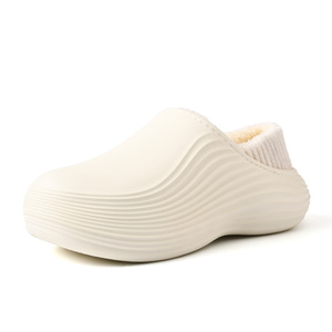 Home Slippers Fleece Lined Thick Sole Warm Slip On Solid Color EVA Flat <b>Heel</b> <b>White</b> Black Gray Light Brown Size 40-45 - Product Image 5