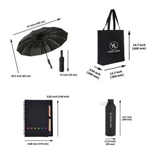 Set de Regalo Corporativo Negro con Logotipo Personalizado, con Bolsa de Lona, Botella de Agua, Cuaderno y Paraguas para Bienvenida - Product Image 2