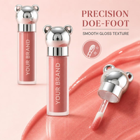 Gloss à lèvres 2,5 ml à marque privée, motif Ours Mignon, effet miroir, anti-transfert, résistant à l'eau, en tubes, pour un look naturel