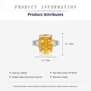 Joyería Más Vendida para Mujer 2026, Anillo de Cobre con Incrustaciones de Diamantes de Alto Carbono y Circonita Amarilla de 12*16mm para Hombre - Product Image 3