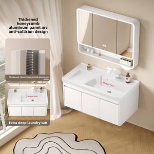 Armoire de salle de bain murale en aluminium nid d'abeilles épaissi avec lavabo en céramique intégré et lavabo de toilette - Product Image 5