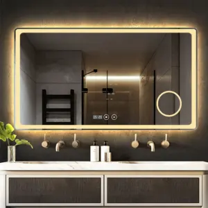 Miroir de salle de bain Led tricolore, Design moderne, luminosité continue, miroir mural avec lumière Led, vente en gros