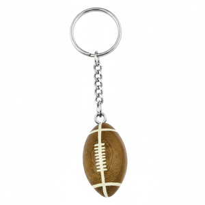 Porte-clés en bois en forme de ballon de rugby, mini pendentif avec chaîne pour les fans de sport et les cadeaux - Product Image 2