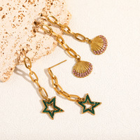 Nouvelles boucles d'oreilles de fête en acier inoxydable doré, longues boucles d'oreilles à maillons trombone, boucles d'oreilles pendantes en forme d'étoile de mer incrustées de diamants