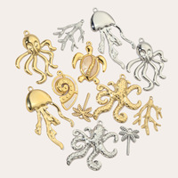 Pendentif tortue de mer en or FFSCM-24 pour collier breloques corail en argent pour porte-clés poulpe plaine méduse cocotier charme