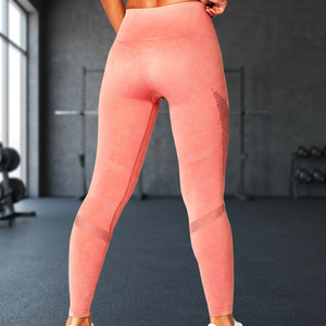 <b>Pink</b> High Waist Seamless Yoga <b>Leggings</b> Ribbed Workout Pants Breathable Stretch Fitness Trousers for <b>Gym</b> Running - Product Image 4