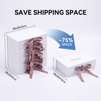 Boîte d'emballage en papier pliable de luxe avec logo personnalisé, boîte cadeau magnétique blanche avec ruban et gaufrage pour crème pour le visage, crème pour les yeux