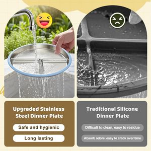 Assiettes pour enfants en acier inoxydable Assiettes divisées avec manchons en silicone Assiette à collation <span class=keywords><strong>incassable</strong></span> non toxique allant au lave-vaisselle - Product Image 4