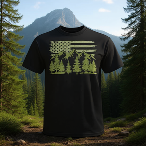 T-shirt con bandiera americana, foresta, alberi, fauna selvatica, natura, outdoor - Product Image 3