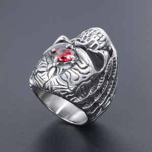Men's Gothic Skull <b>Ring</b> With Red Gemstone <b>Titanium</b> Steel Bold Design SA790 - Product Image 4