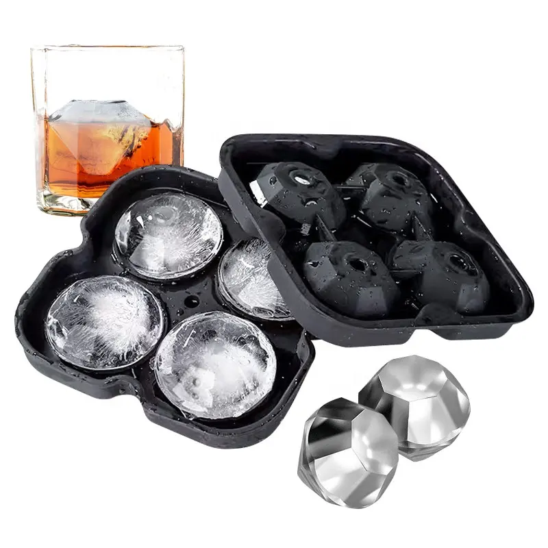 4 lỗ kim cương hình Ice Cube Khay đa giác hình dạng nhà bếp Ice Cream công cụ Silicone khay đá