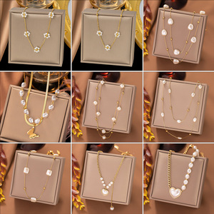 قلادة نسائية متعددة الاستخدامات بطبقتين بتصميم شخصي فريد، مزينة بخرز اللؤلؤ والذهب وأشكال هندسية غير منتظمة، مجوهرات رقيقة وأنيقة للنساء - Product Image 2