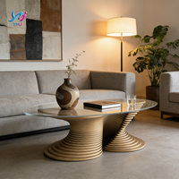 Table basse moderne en forme de S, écologique, avec base en bois spirale unique et plateau en verre, meuble de décoration pour la maison, le café, l'hôtel, le centre commercial, le bureau