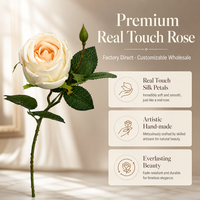Bunga Mawar Champagne Real Touch Tangkai Tunggal Grosir untuk Dekorasi Pernikahan, Rumah, Hotel, dan Rangkaian Bunga