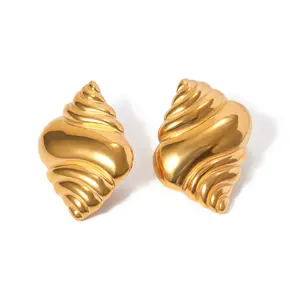 J&D Waterproof Stainless Steel 18K Gold Plated Women Conch Earrings Bridal Croissant Earrings Studs