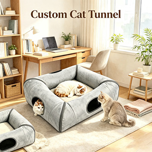 Cama túnel para gatos personalizada para todas las estaciones, área de juego con base antideslizante, cojín extraíble, cueva para gatos semicerrada para gatitos y gatos mayores - Product Image 1