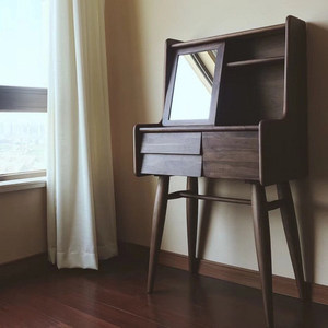 Nordic-style Solid Wood Minimalist Vanity with <b>Mirror</b> and Drawer Storage for <b>Compact</b> Bedrooms and Apartments - Product Image 3
