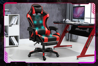 Chaise de jeu LED de course moderne avec haut-parleurs et coussin lombaire, en cuir synthétique, pivotante, avec fonction massage pour PC
