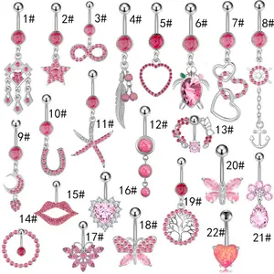 Grosir perhiasan tindik: cincin kancing perut hati merah muda, cincin pusar kupu-kupu, aksesori gaya