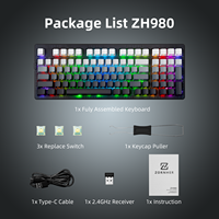 Teclado Inalámbrico para Juegos ZORNHER ZH980, 97 Teclas TKL, Retroiluminación RGB, 2.4GHz, 3 Modos, Teclado Mecánico, Teclado Numérico, Teclas Programables