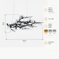 Lustre en forme de branche d'arbre personnalisé, luminaire suspendu en cristal, design organique, 13 lumières LED G9 pour salle à manger, salon, villa, hôtel